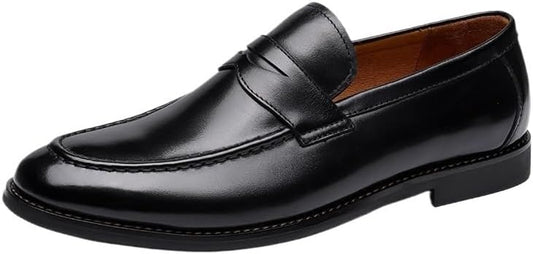 Formal Shoes Men Leather Office Shoes Men Slip-On Classic Brown Dress Loafers Men Elegant Shoes Luxury Resistant Low Top Rubber Sole Non Slip Casual